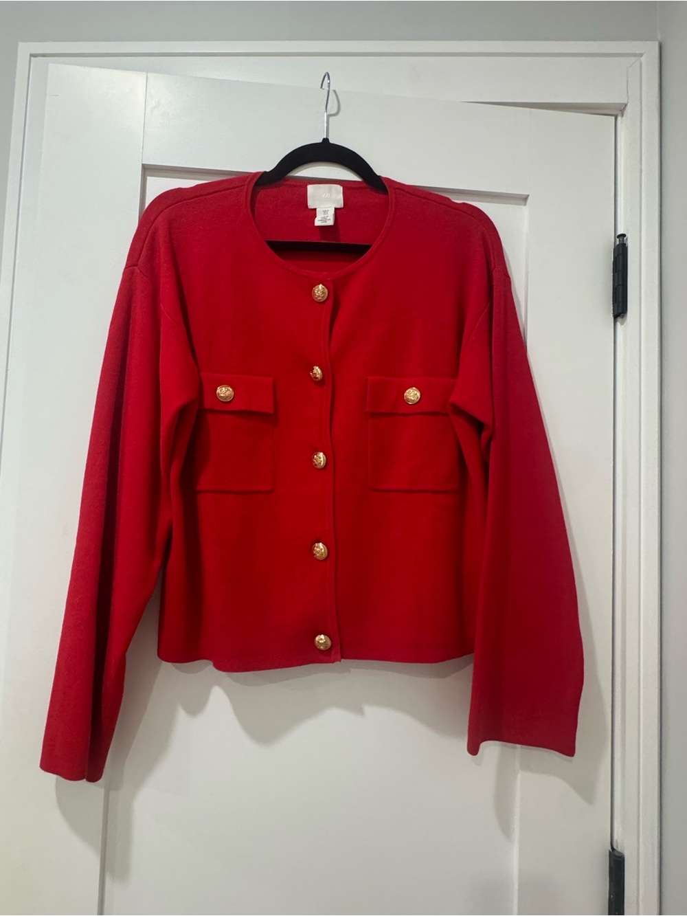 H&M Red Button-Front Pocket Sweater
